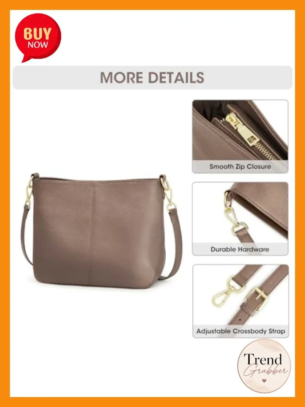 Top Grain Pebbled Cowhide Leather Crossbody Hobo Bag with 2 Straps